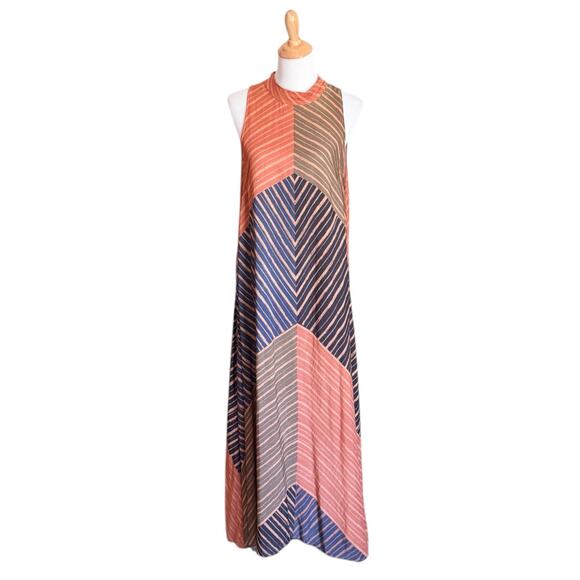 Anthropologie Farm Rio Halter Maxi Dress Chevron Boho European Sleeveless Stripe - Picture 1 of 8